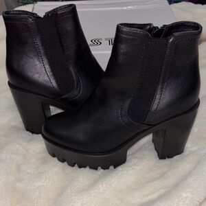 Black Chunky Heel Ankle Boots - Women